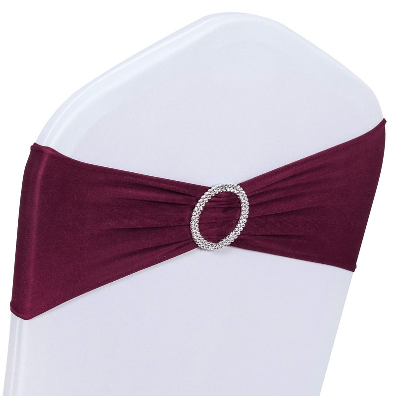 Obstal 50 PCS Spandex Stretch Chair Sashes Bows for Wedding Reception- Universal Elastic Chair Cover Bands with Buckle Slider for Banquet, Party, Hotel Event Decorations Burgundy Sashes - Image 2